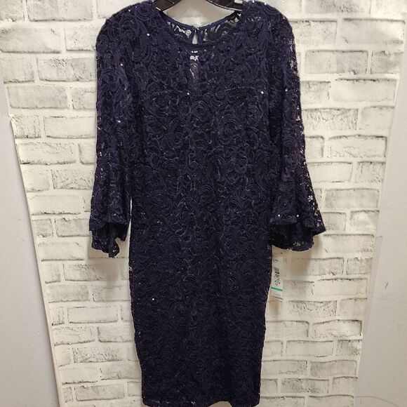 Blu Sage Blue Sequin Bell Sleeve Sheath Dress - Picture 1 of 3